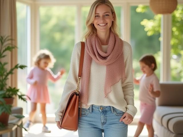 Image of a busy mom in a stylish yet functional capsule wardrobe