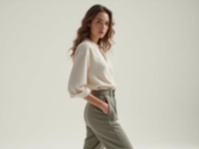 A petite woman demonstrating flattering fashion tips and poses against a chic background.